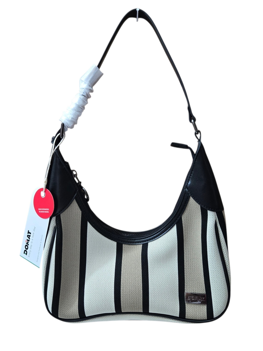 Shoulder Bag Small Under Arm Purse Tan Cream Black Stripe